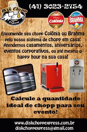 As marcas mais queridas do mercado de cerveja estão na DISK CHOPP EXPRESS: Skol, Brahma, Antarctica, Bohemia, Original, Polar e Serramalte, além das inovações Skol 360º e Antarctica SubZero, Sol Pilsen, Kaiser Pilsen, Kaiser Gold, Kaiser Bock, Bavaria Pilsen, Bavaria Premium, Bavaria Sem Álcool, Xingu, Heineken, Santa Cerva e Summer Draft, Baden Baden, Cerveja Cintra,Devassa, Eisenbahn, Glacial, Nova Schin entre outras. No segmento premium, destaque para Budweiser e o clássico belga Stella Artois, além de estrelas internacionais como Quilmes, Leffe, Hoegaarden e Duff Beer. 